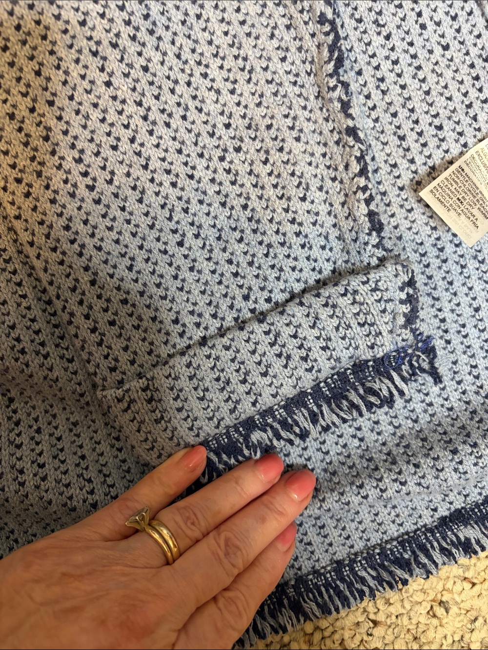 NWOT Chico’s Denim Blue Fringed Sweater Jacket/Cardigan size 3/US 14. - Picture 10 of 12